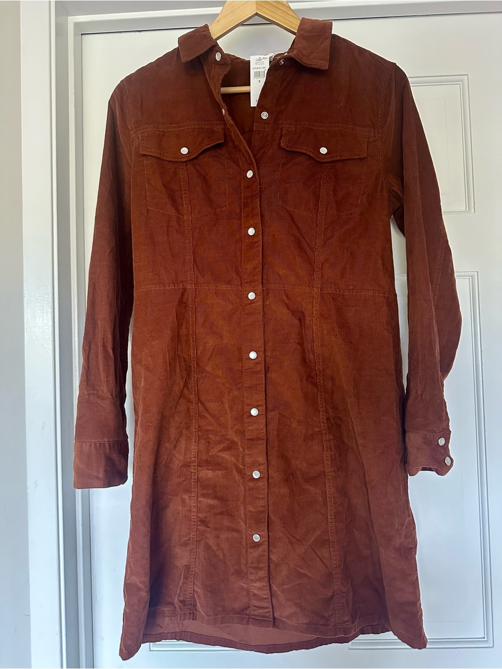 NWT - GAP Button-Front Corduroy Mini Dress in Rust, Size S - Picture 2 of 5